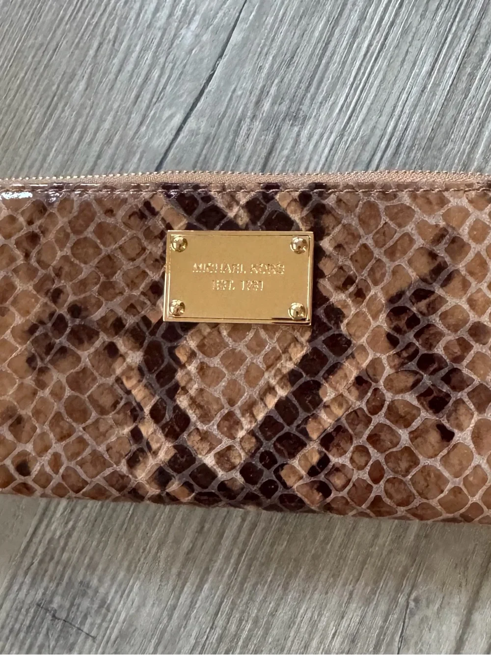 Michael Kors Faux Snakeskin Jet Set Continental Zip Around Wallet.